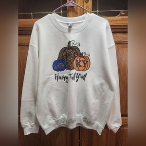 UK Kentucky Happy Fall Y'all Crew Leopard Print Sweatshirt Large NWOT